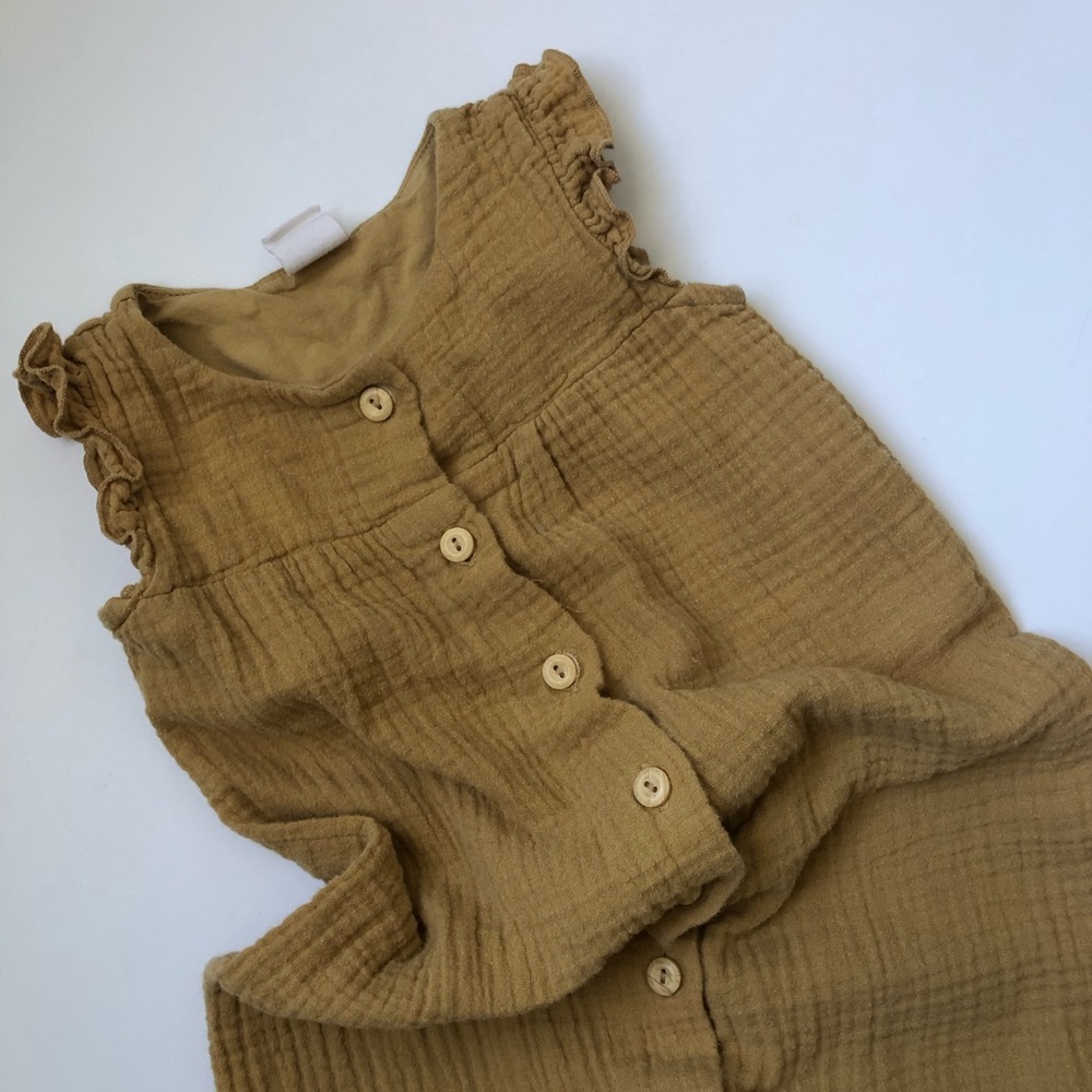 H&M gauzy mustard sleeveless romper for baby
